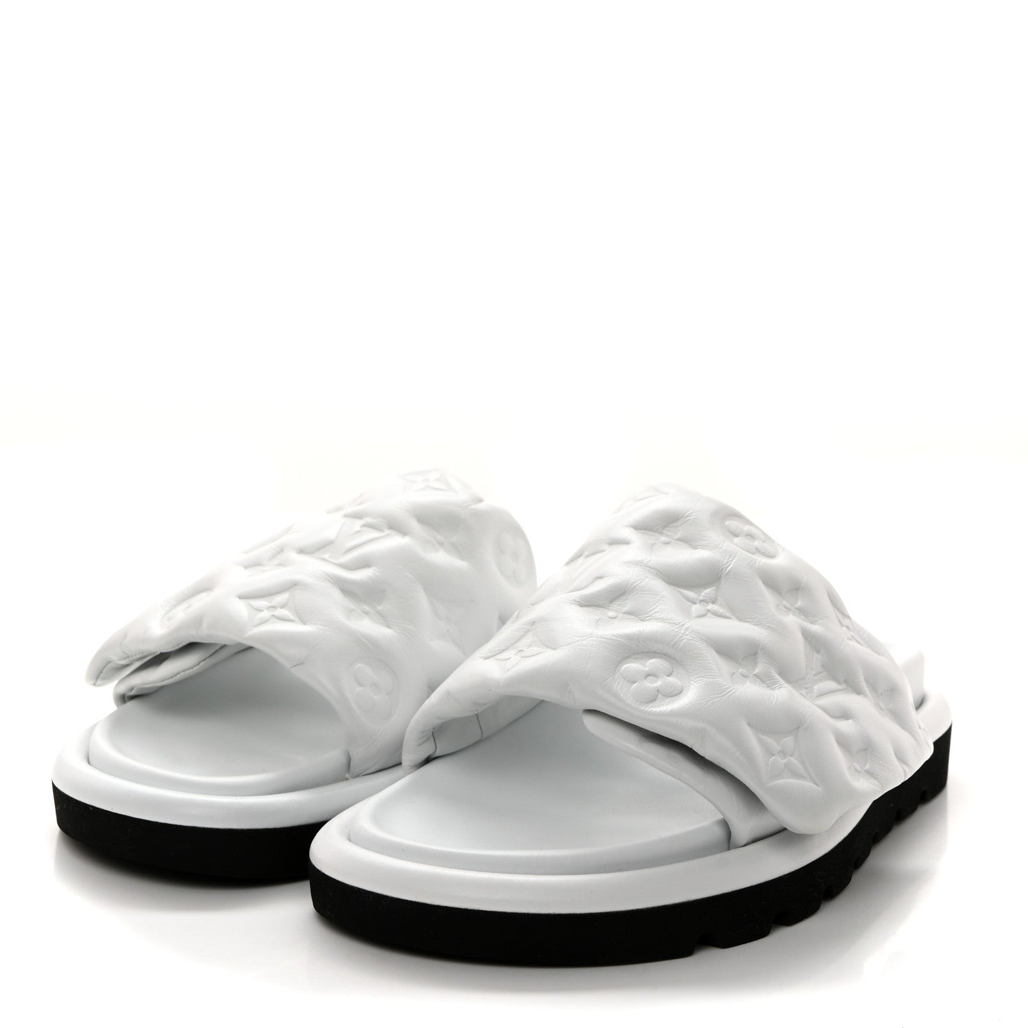 Louis Vuitton Lambskin Embossed Monogram Pool Pillow Flat Comfort Mule 37 White 3 of 9