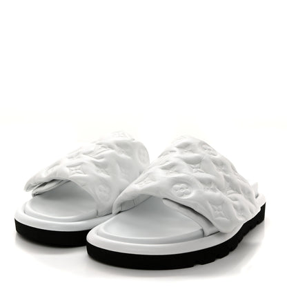 Louis Vuitton Lambskin Embossed Monogram Pool Pillow Flat Comfort Mule 37 White 3 of 9
