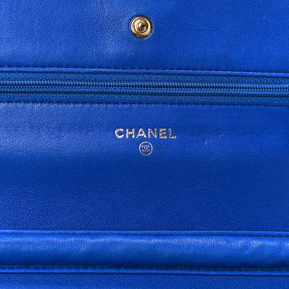 Chanel Crackled Patent Calfskin Puzzle Reissue Wallet On Chain WOC Blue 6 of 15