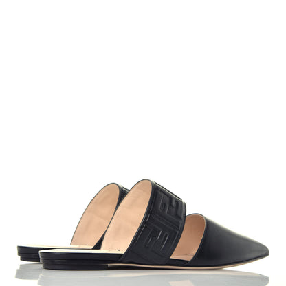 Fendi Vitello FF Embossed Flat Mules 36 Black 4 of 7