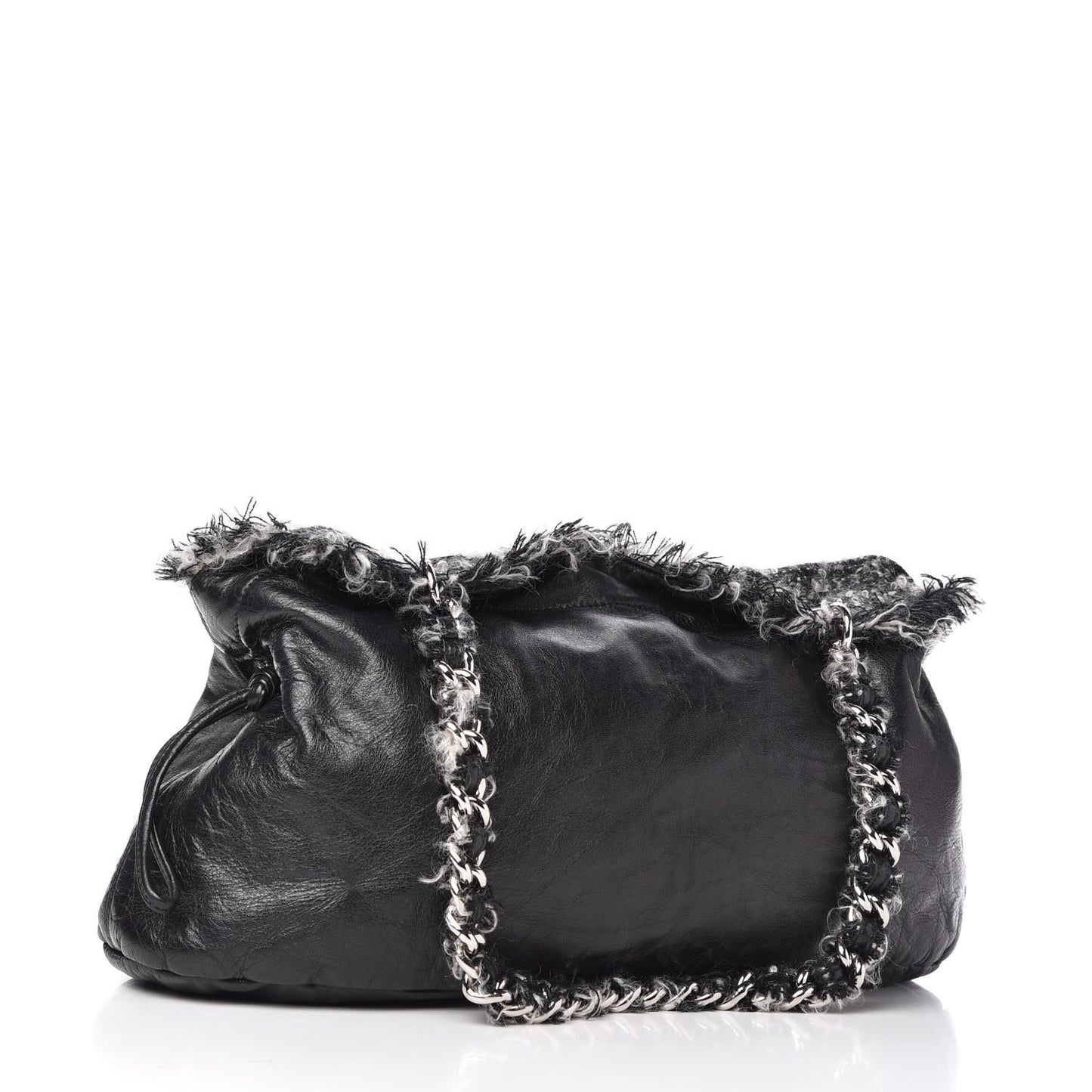 Tweed Lambskin Drawstring Tweedy Tote Black