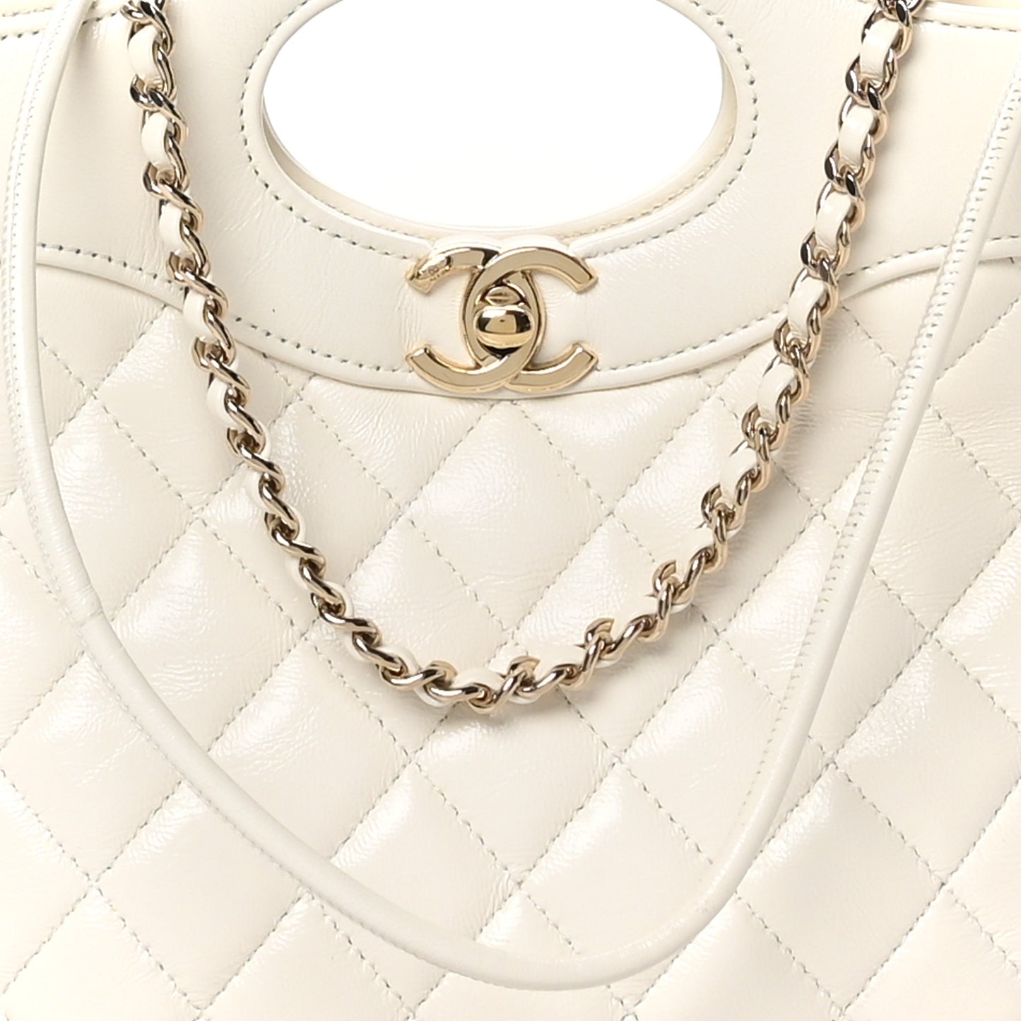 Shiny Lambskin Quilted Mini 31 Shopping Bag White