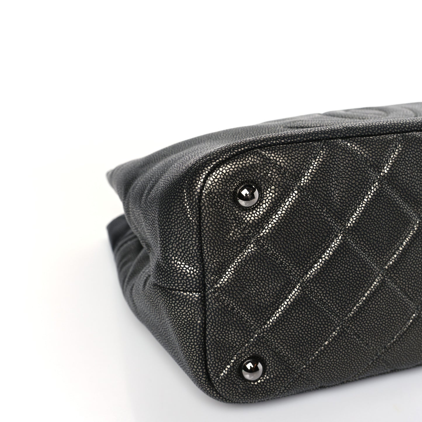 Metallic Caviar Quilted CC Timeless Tote Dark Silver