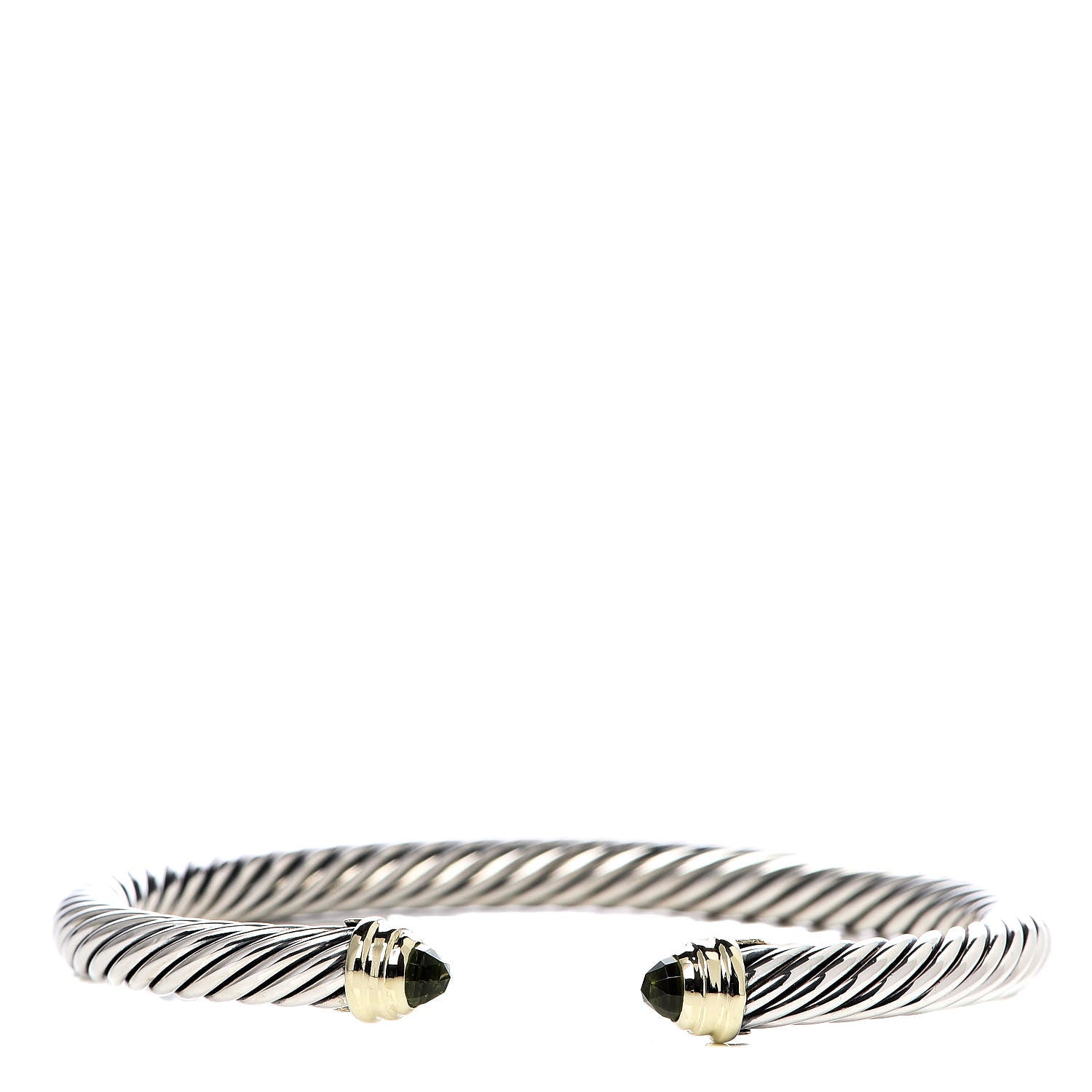 David Yurman Sterling Silver 14K Yellow Gold Peridot 5mm Cable Classics Bracelet 1 of 5
