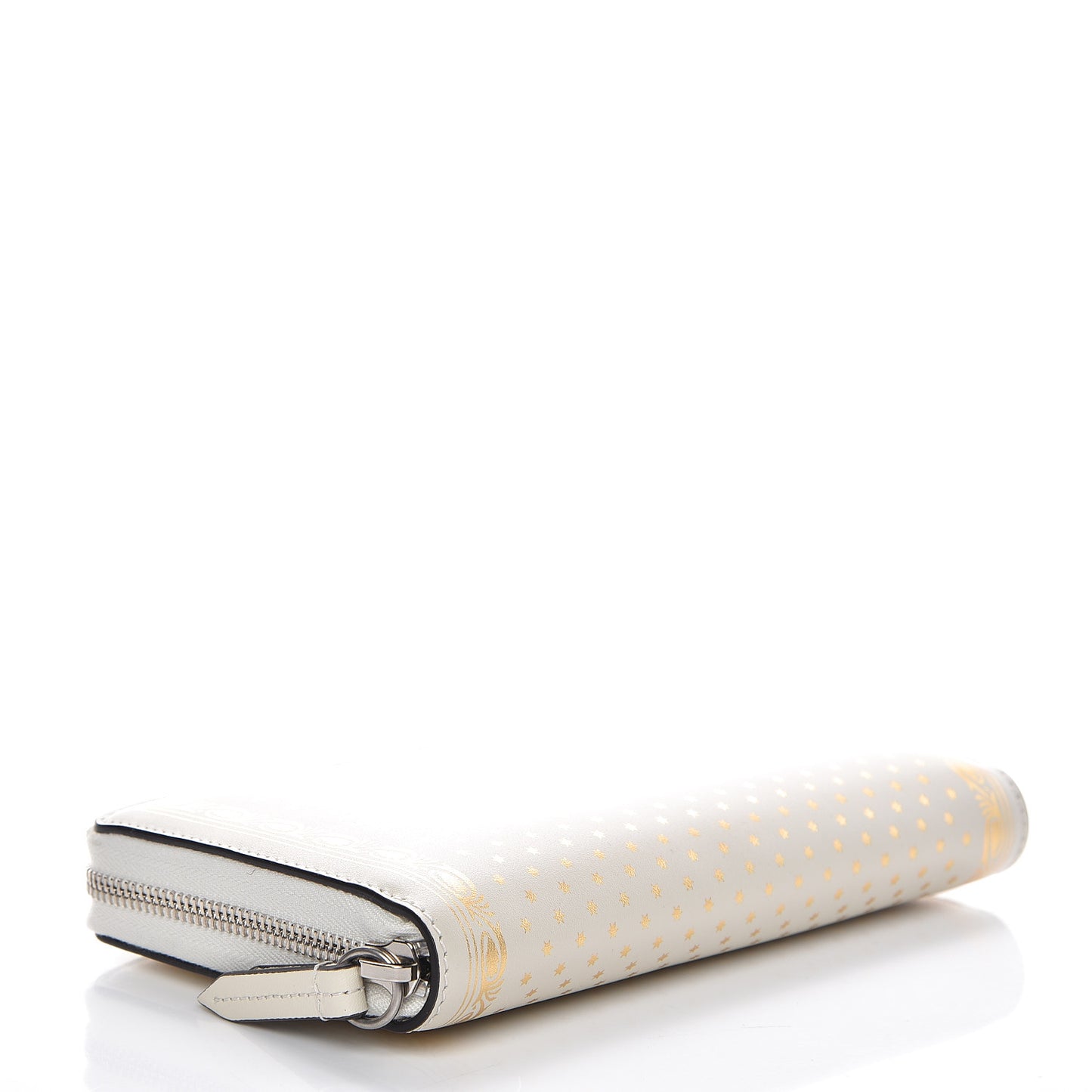 X SEGA Calfskin GUCCY Stars Zip Around Wallet Mystic White Gold