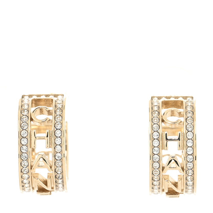 Chanel Metal Crystal Bow-tiful CC Hoop Earrings Gold 1 of 3