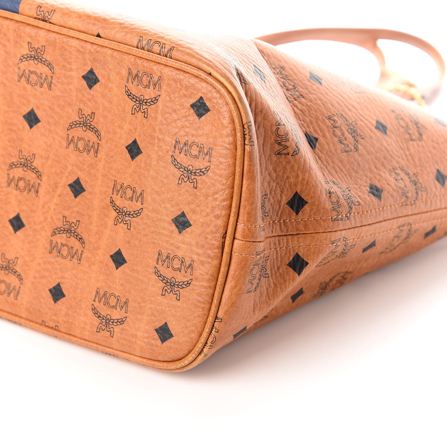 MCM Visetos Dog Bone Striped Shopper Tote Cognac 9 of 9