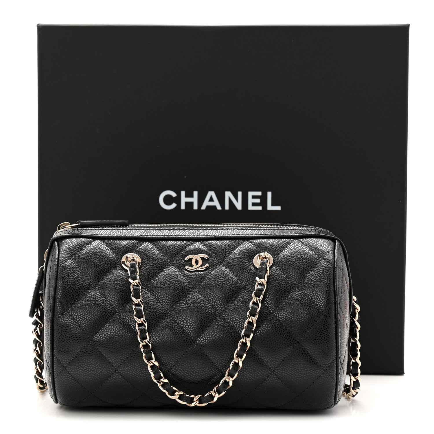 Chanel Caviar Quilted Barrel Clutch With Chain Black 11 of 11