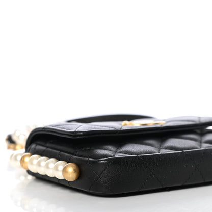 Chanel Calfskin Quilted About Pearls Card Holder Flap With Chain Black 9 of 12