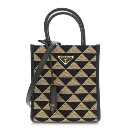 Prada Jacquard Saffiano Triangolo Symbole Embroidered Micro Tote Black Corda 1 of 10