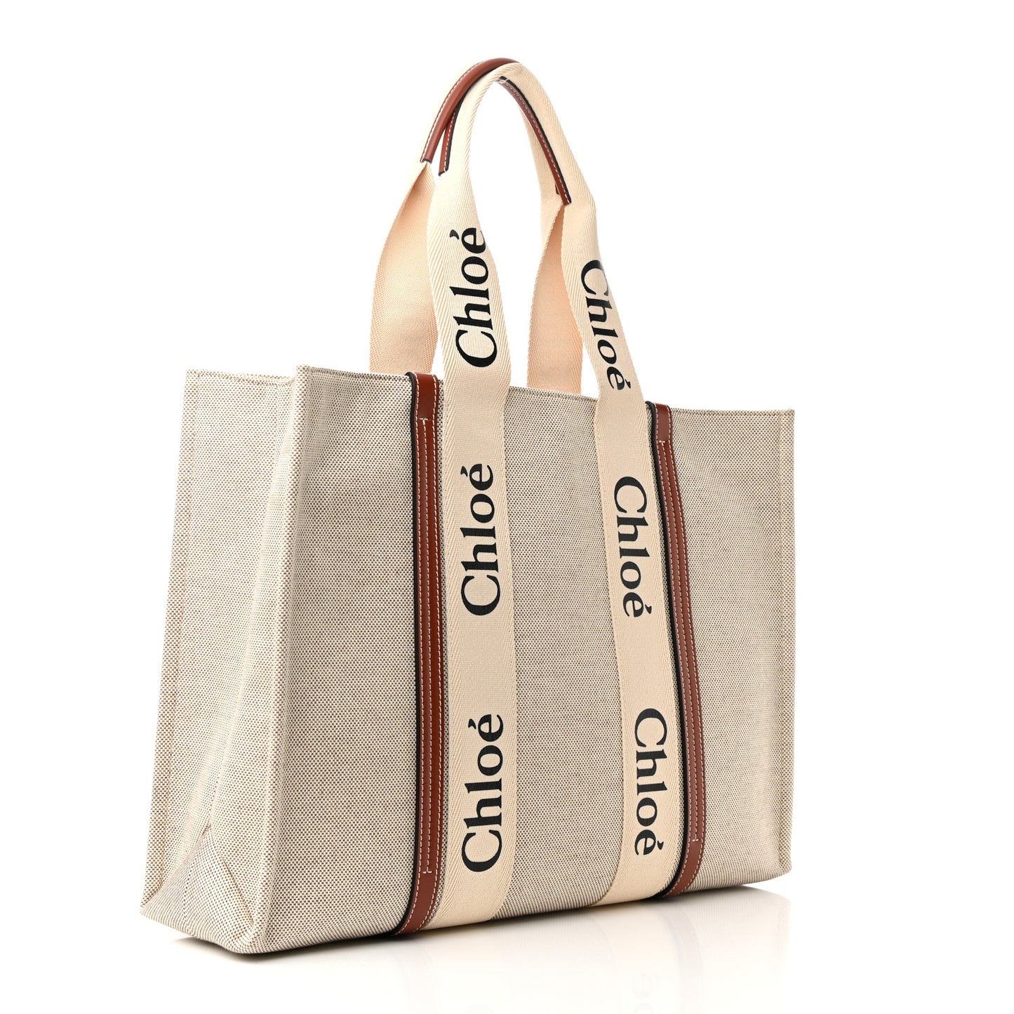 Cotton Calfskin Large Woody Ribbon Tote White Brown