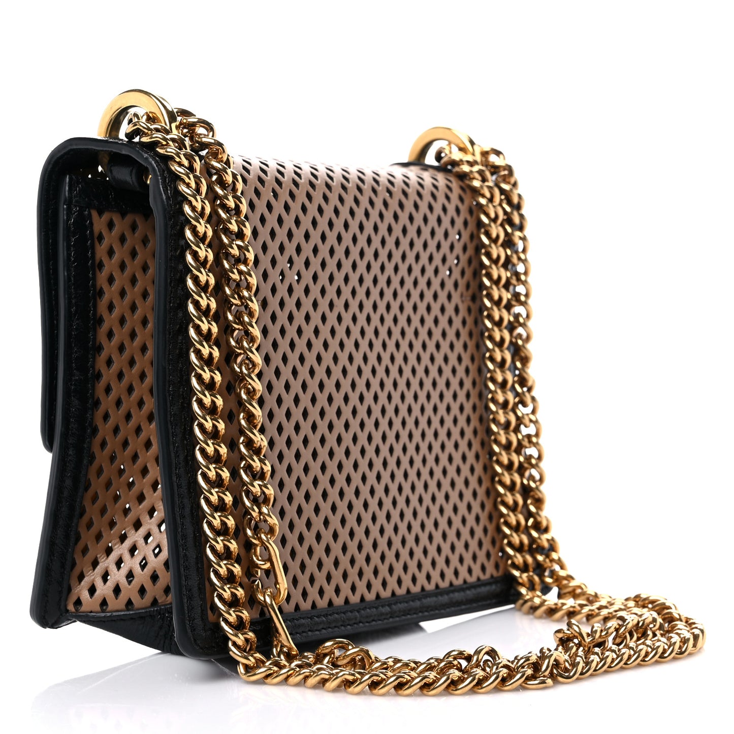 Vitello Liberty Glossy Lambskin Perforated Small Kan U Shoulder Bag Sand Mimosa Black