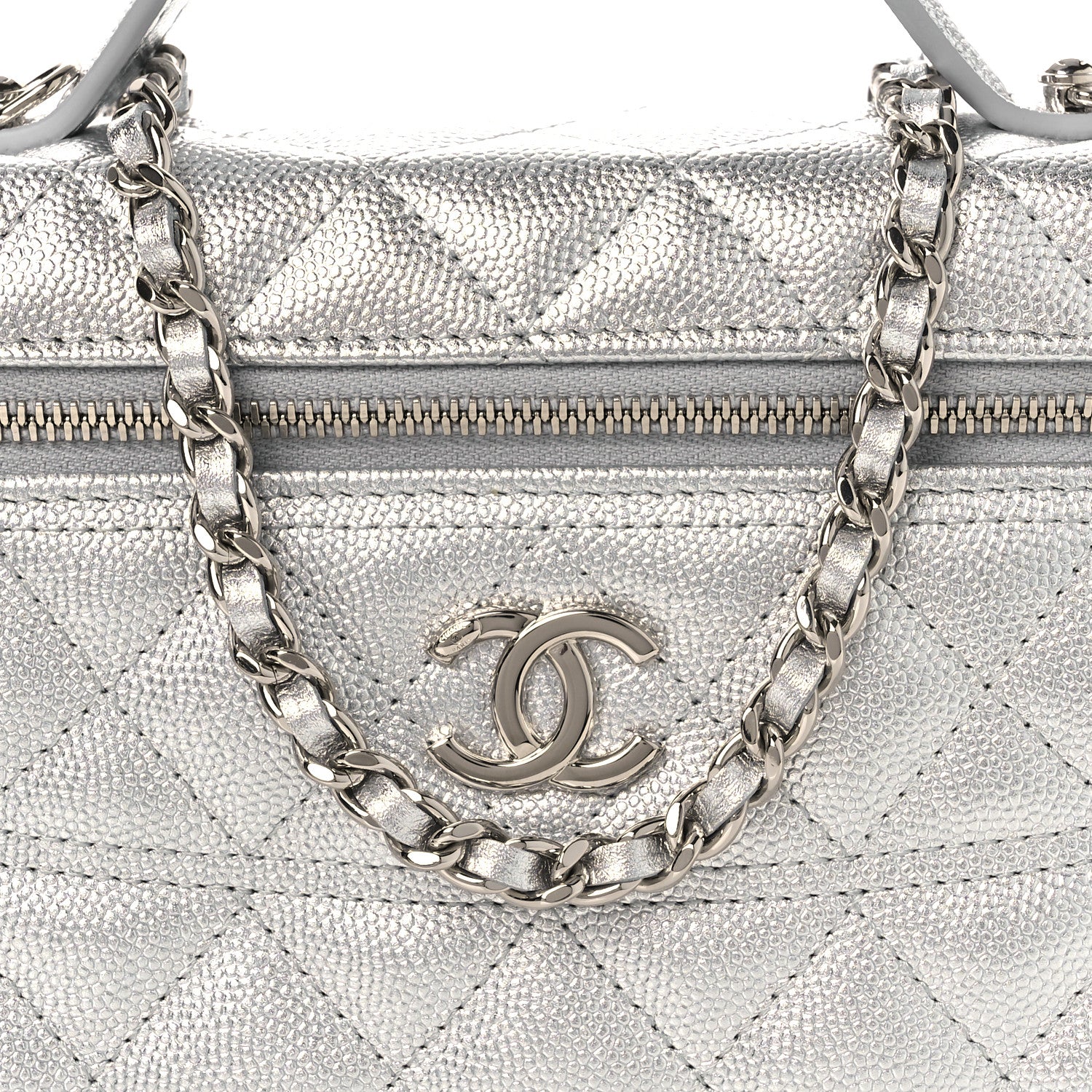 Chanel Metallic Caviar Quilted Trendy Handle Slim Vanity Silver 7 of 10