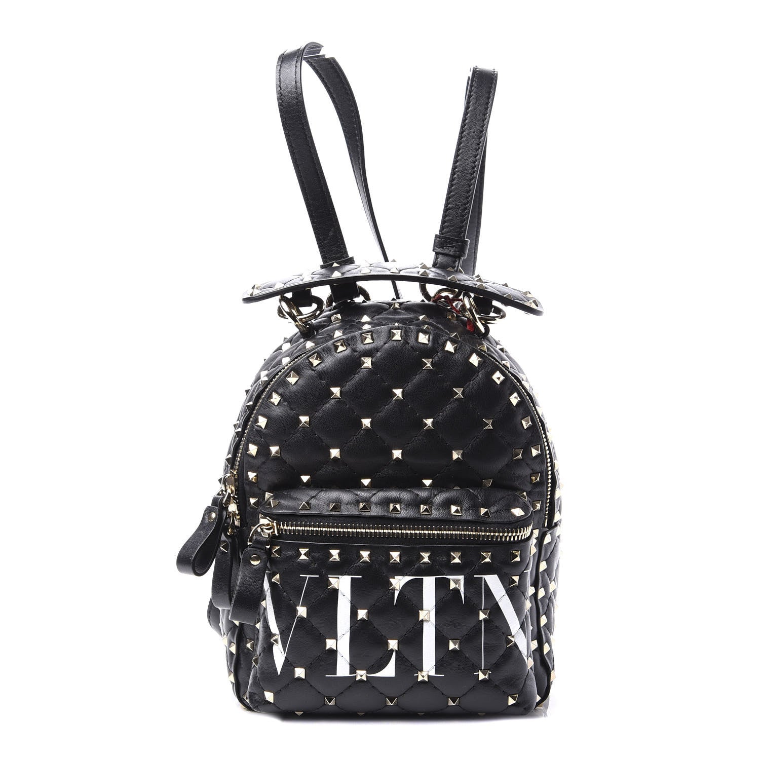 Valentino Garavani Lambskin VLTN Print Quilted Mini Rockstud Spike Backpack Black 1 of 8