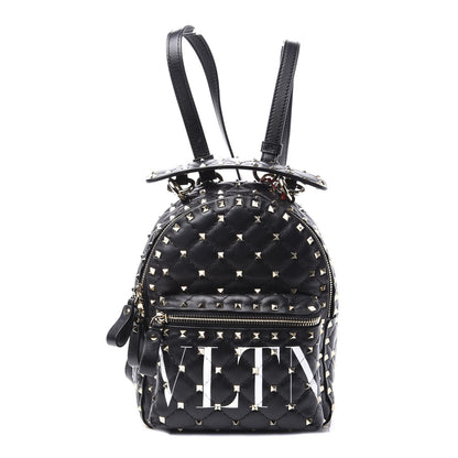 Valentino Garavani Lambskin VLTN Print Quilted Mini Rockstud Spike Backpack Black 1 of 8