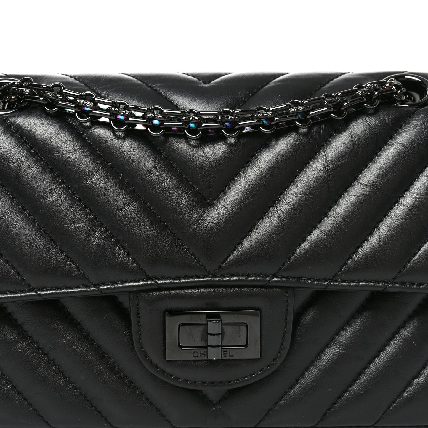 Aged Calfskin Chevron Quilted 2.55 Reissue Mini Flap So Black