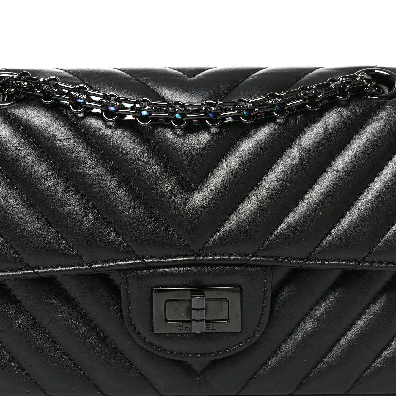 Chanel Aged Calfskin Chevron Quilted 2.55 Reissue Mini Flap So Black 8 of 10
