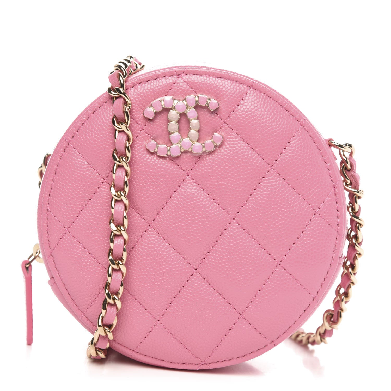 Chanel Caviar Quilted Gripoix CC Round Clutch With Chain Pink 1 of 11