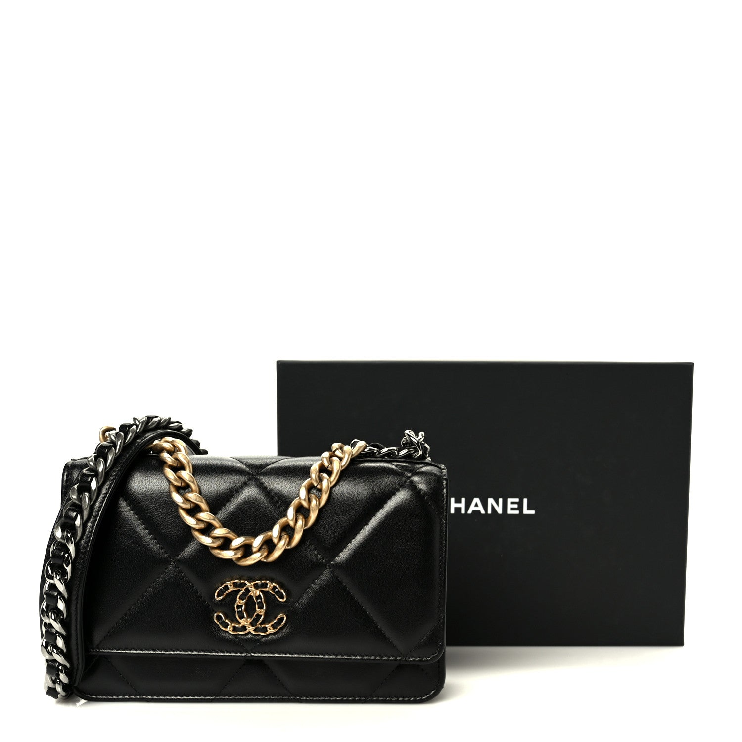 Chanel Lambskin Quilted Chanel 19 Wallet On Chain WOC Black 22 of 23