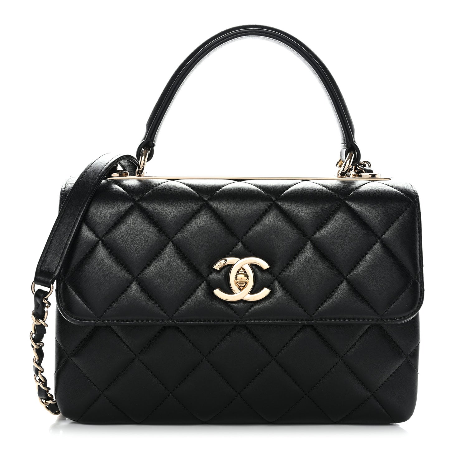 Lambskin Quilted Small Trendy CC Dual Handle Flap Bag Black