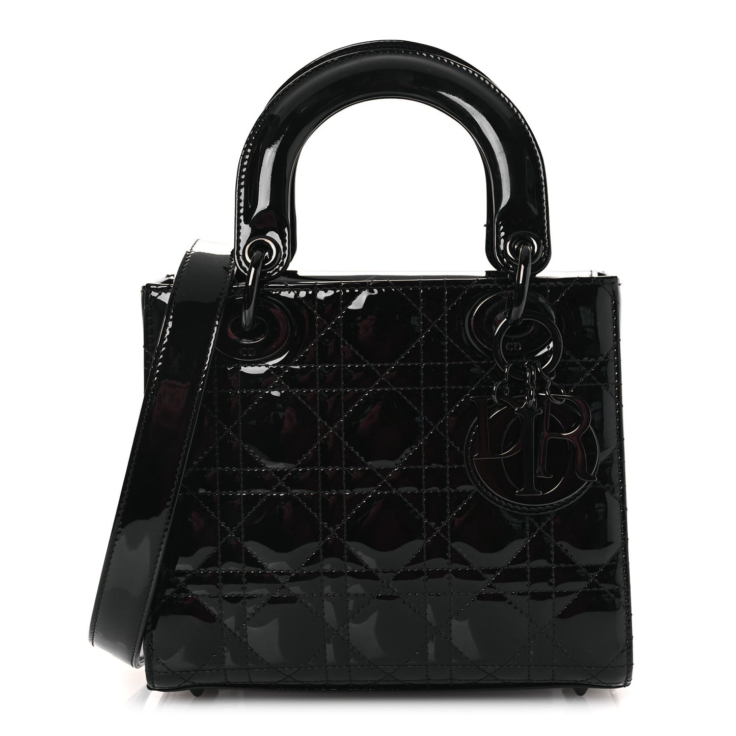 Ultraglossy Patent Cannage Small Lady Dior Black