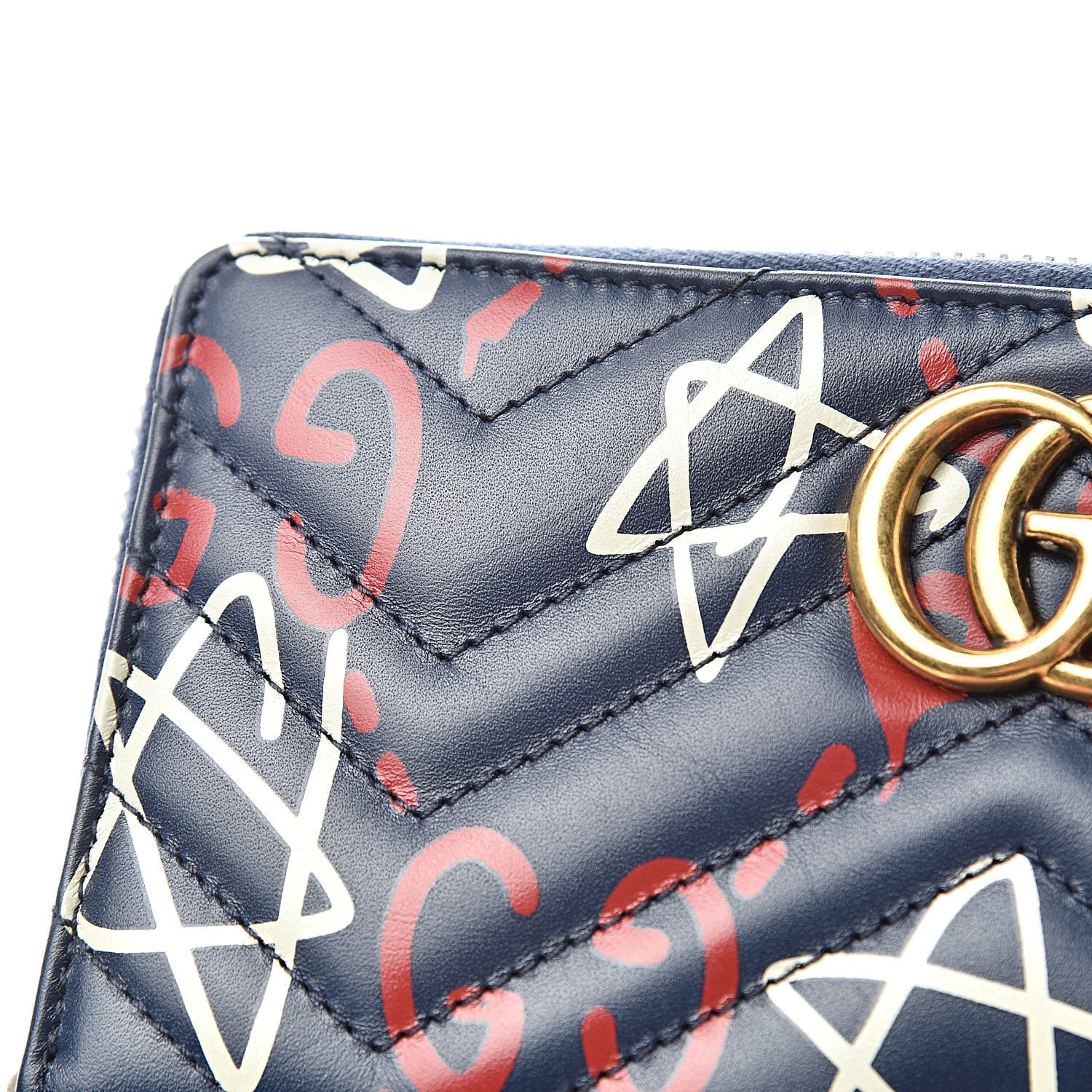Gucci Calfskin Matelasse GucciGhost GG Marmont Zip Around Wallet Blue Agata Hibiscus Red 8 of 8