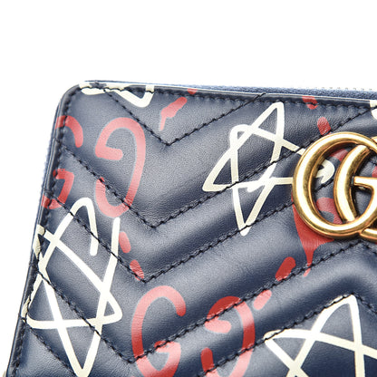 Gucci Calfskin Matelasse GucciGhost GG Marmont Zip Around Wallet Blue Agata Hibiscus Red 8 of 8
