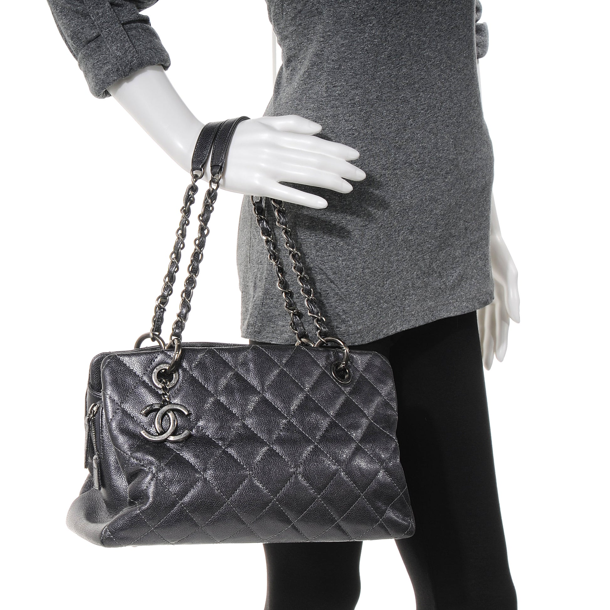 Chanel Caviar Timeless CC Large Zip Shopping Tote Dark Silver 2 of 7