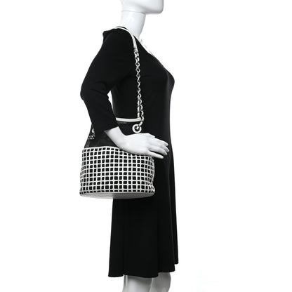 Chanel Calfskin Mesh Chain Bucket Bag Black White 2 of 17