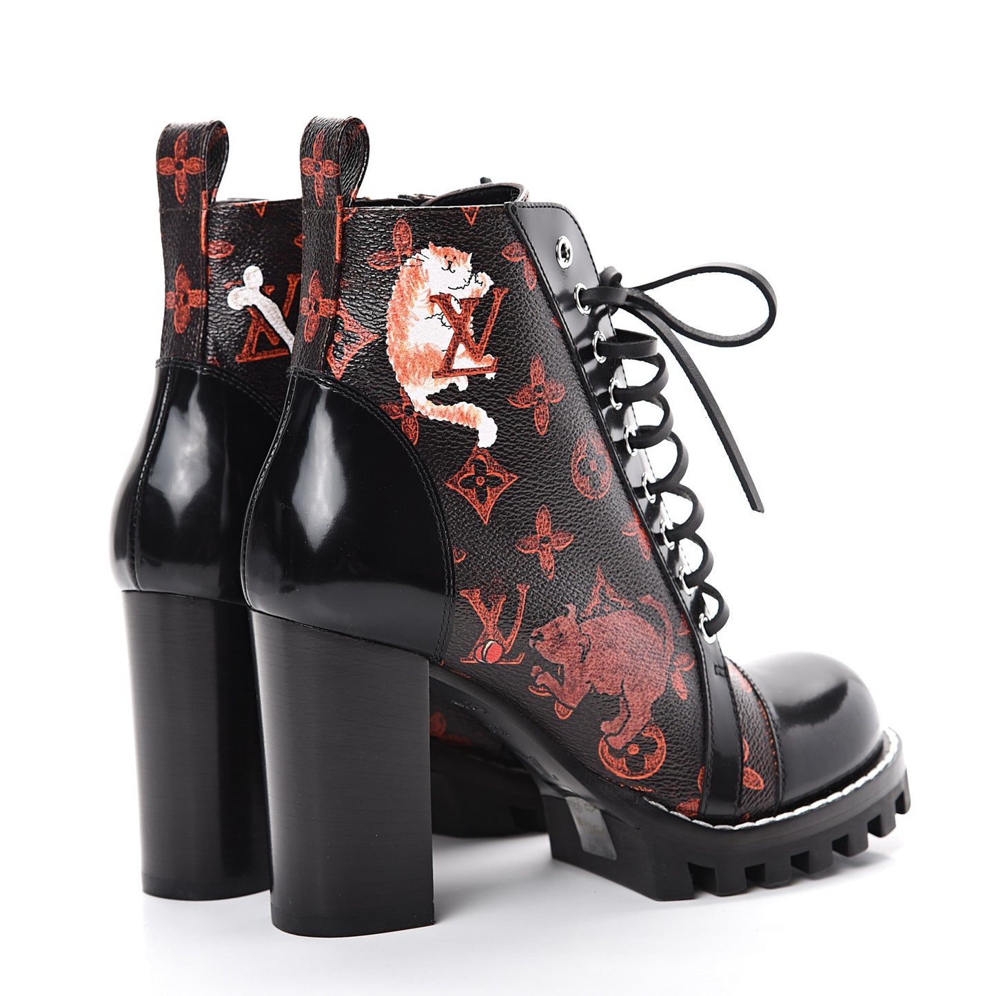 Patent Calfskin Catogram Star Trail Ankle Boots 37.5 Black Marron