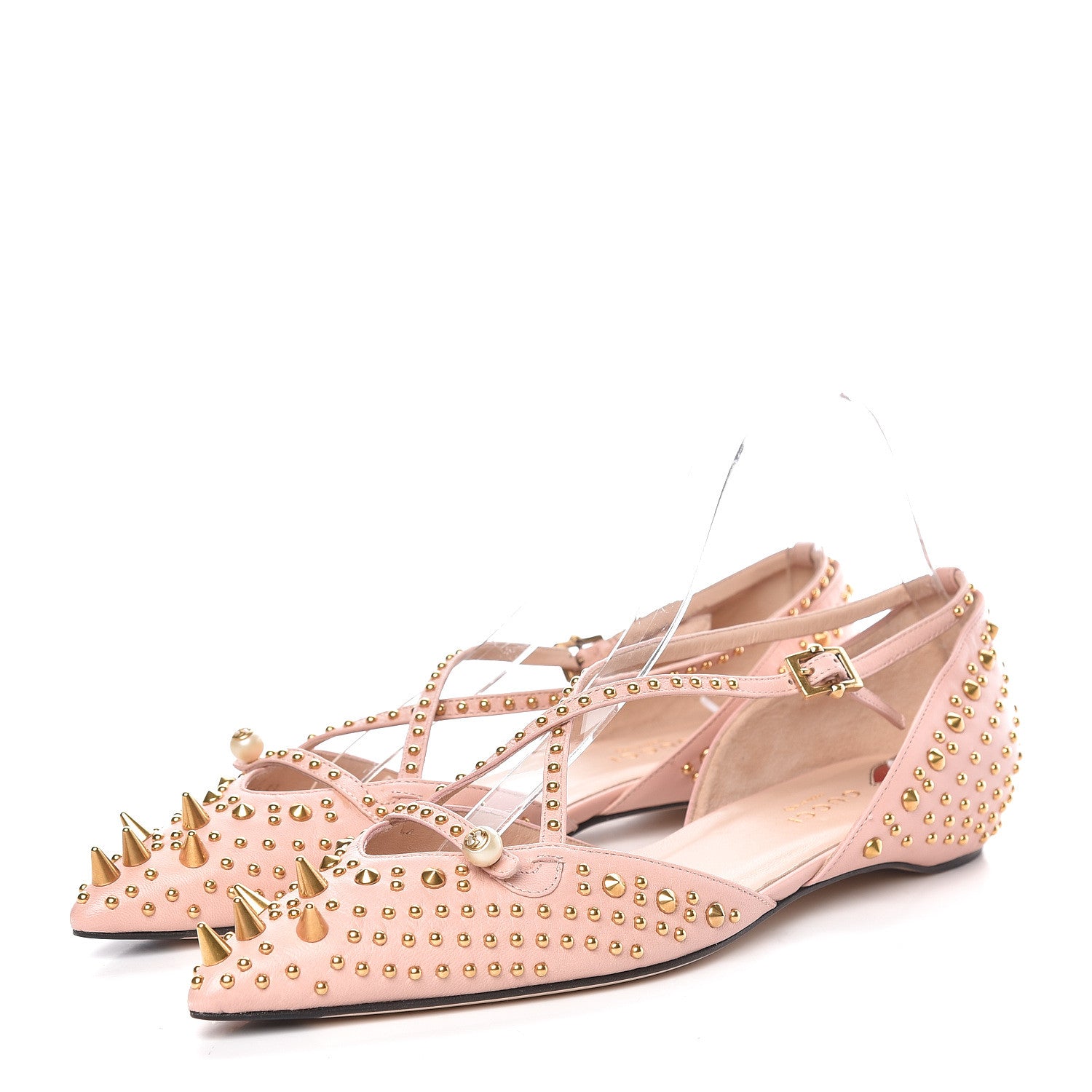 Gucci Malaga Kid Studded Pointed Toe Unia Flats 38 Perfect Pink 3 of 11