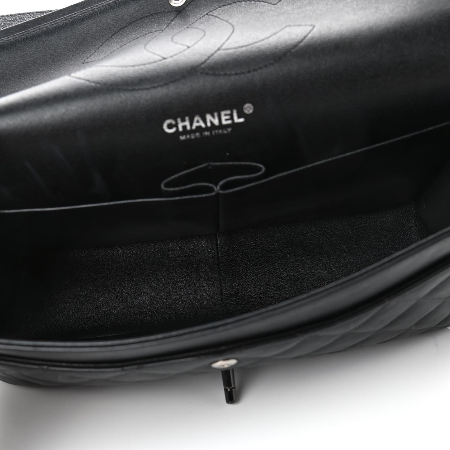 Crumpled Calfskin Quilted Jumbo Double Flap So Black