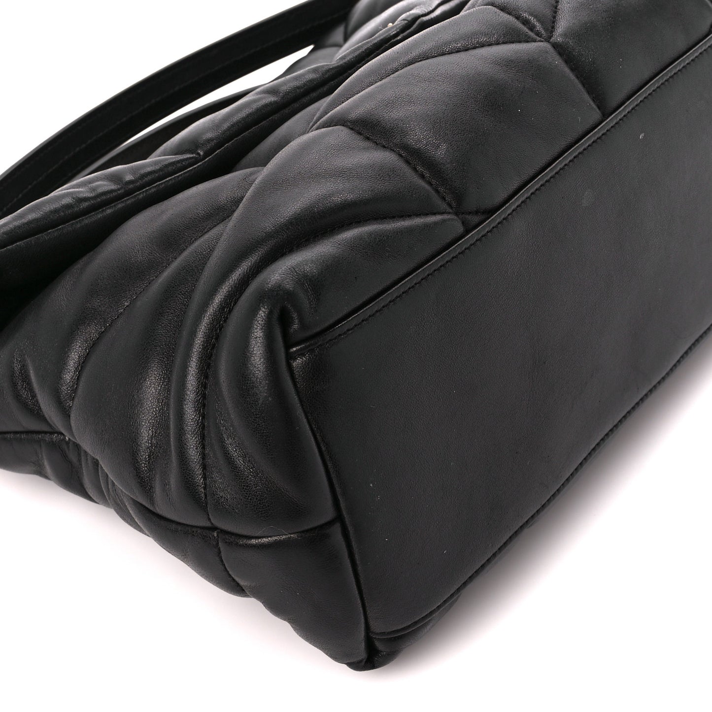 Lambskin Quilted Medium Loulou Puffer Monogram Chain Satchel Black