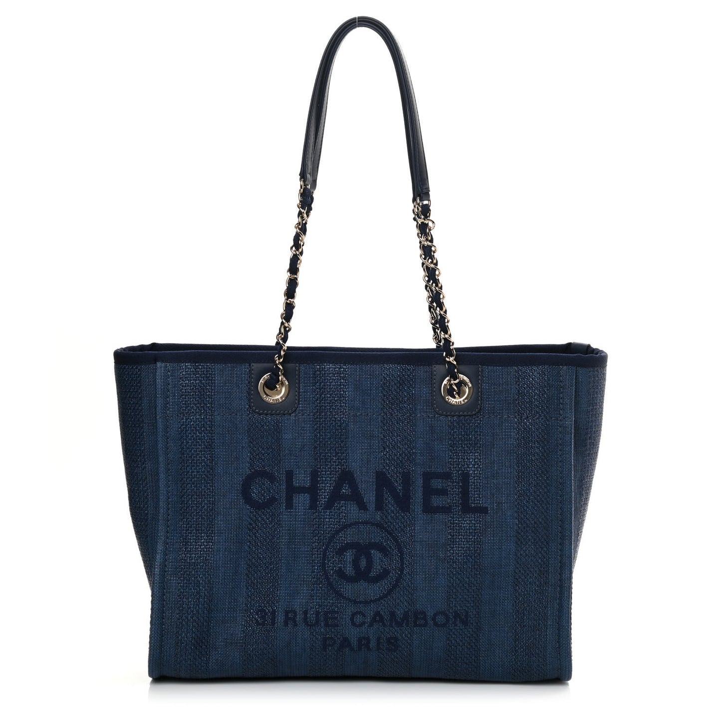 Mixed Fibers Striped Small Deauville Tote Navy Blue