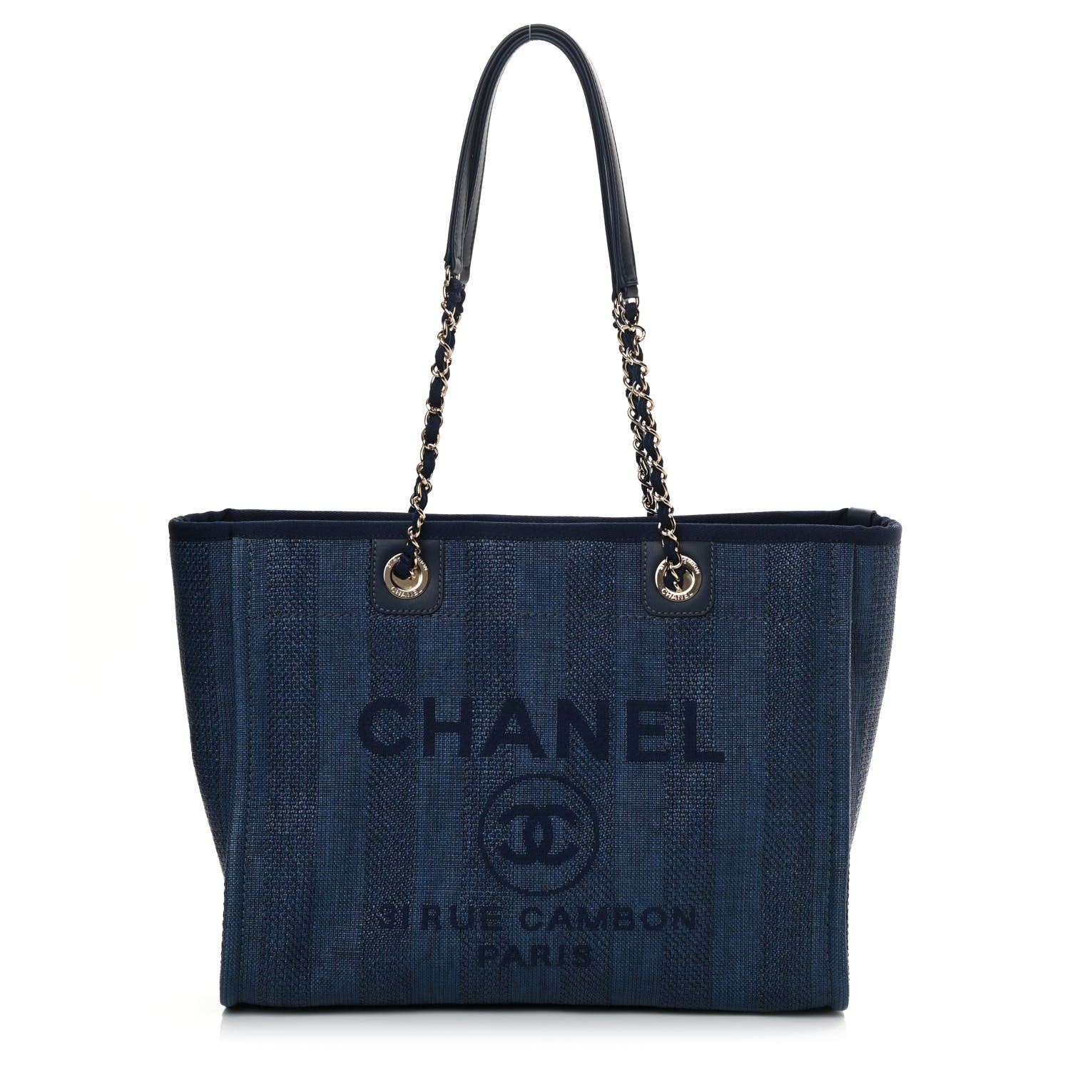 Chanel Mixed Fibers Striped Small Deauville Tote Navy Blue 1 of 13