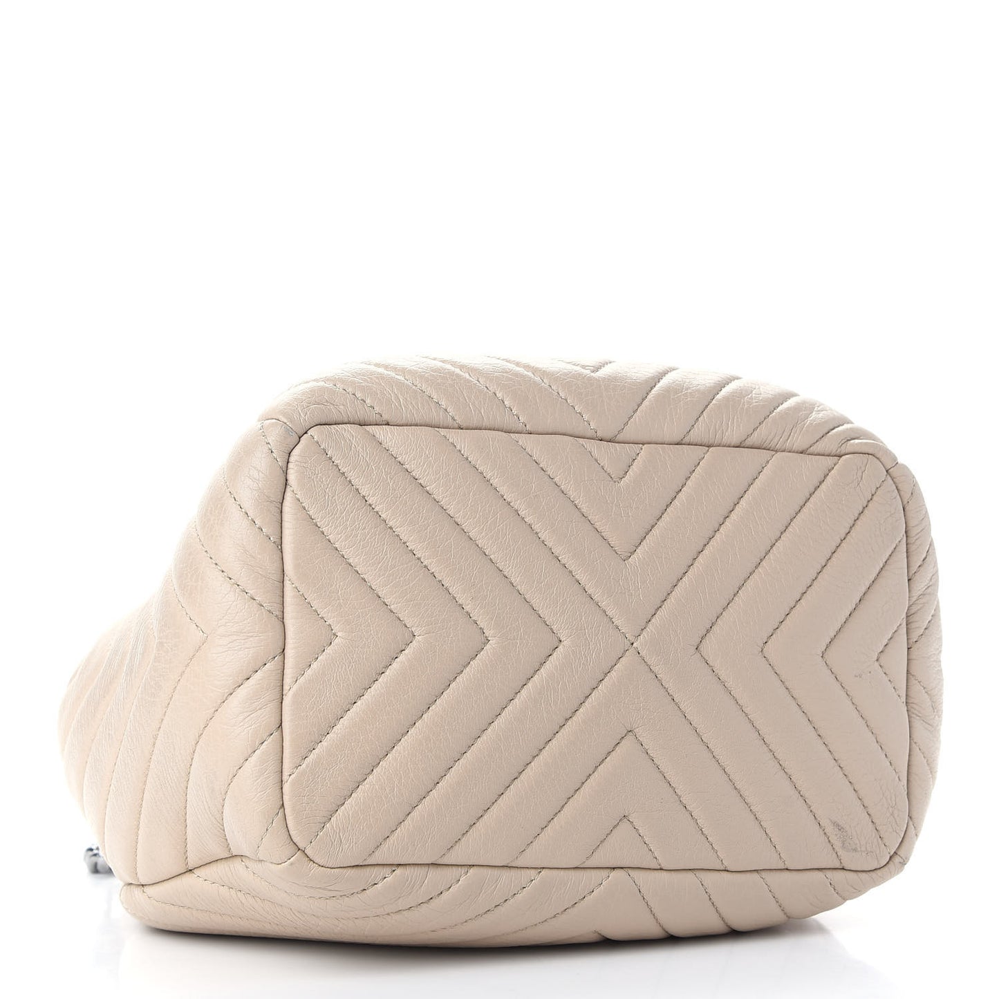 Deerskin Chevron Small CC Chain Bucket Bag Beige