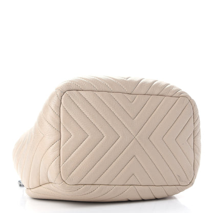 Chanel Deerskin Chevron Small CC Chain Bucket Bag Beige 3 of 8