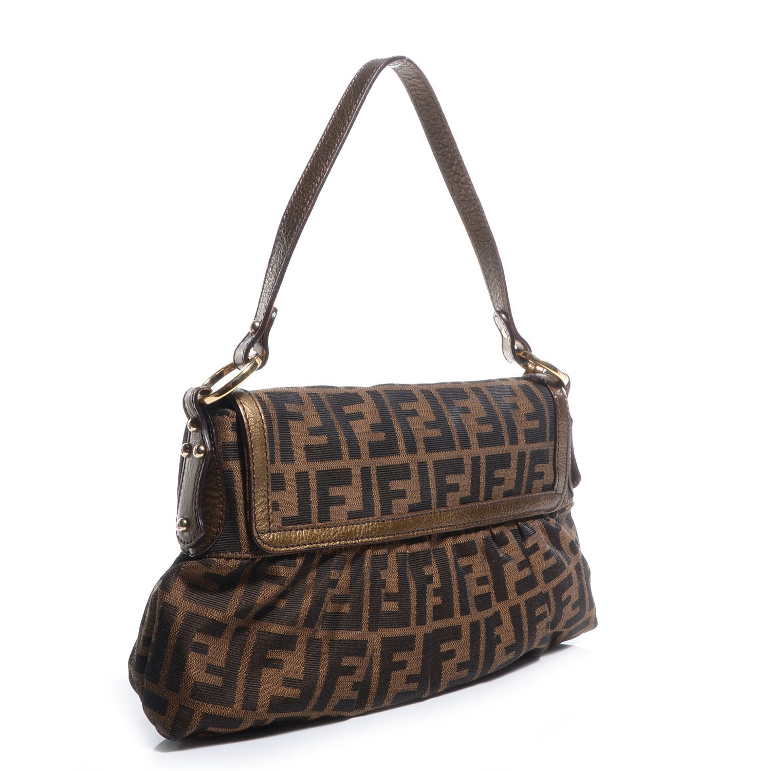 Fendi Zucca Laminated Vachetta Small Chef Shoulder Bag Tobacco Bronzo 3 of 8