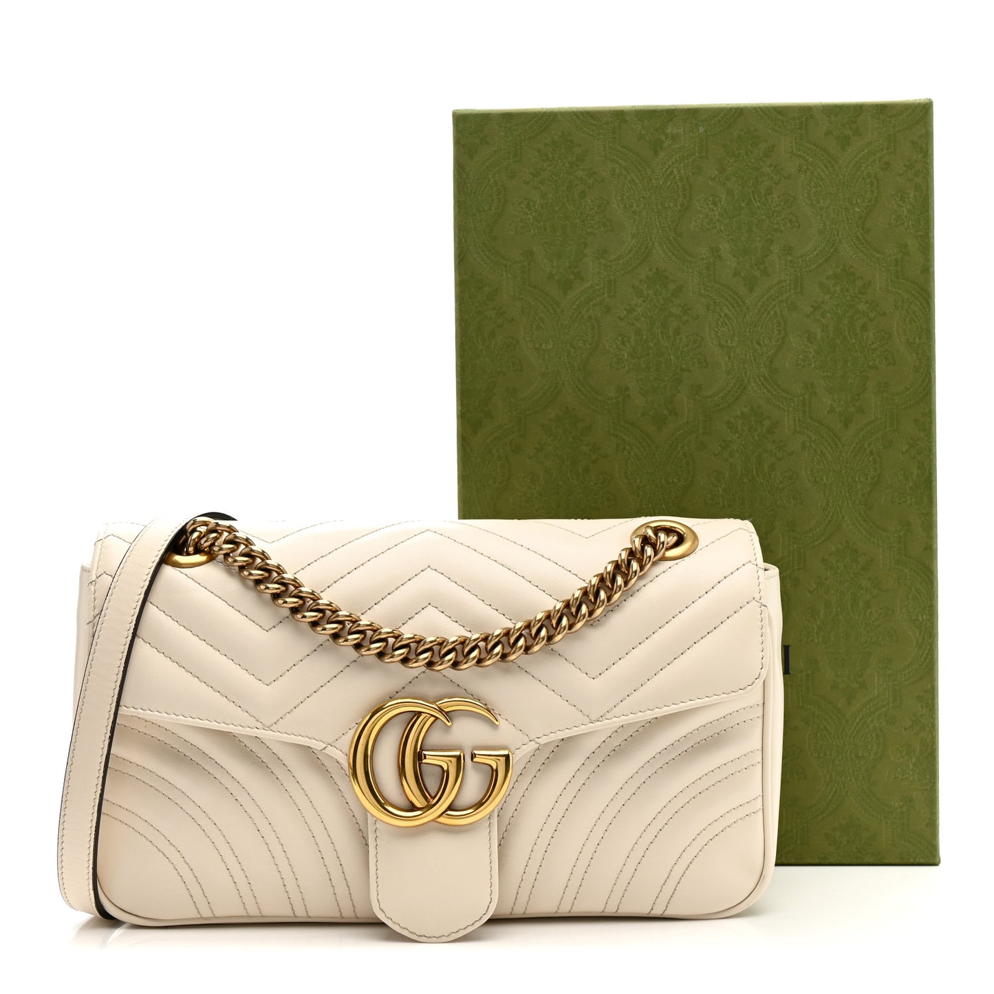 Calfskin Matelasse Small GG Marmont Shoulder Bag White
