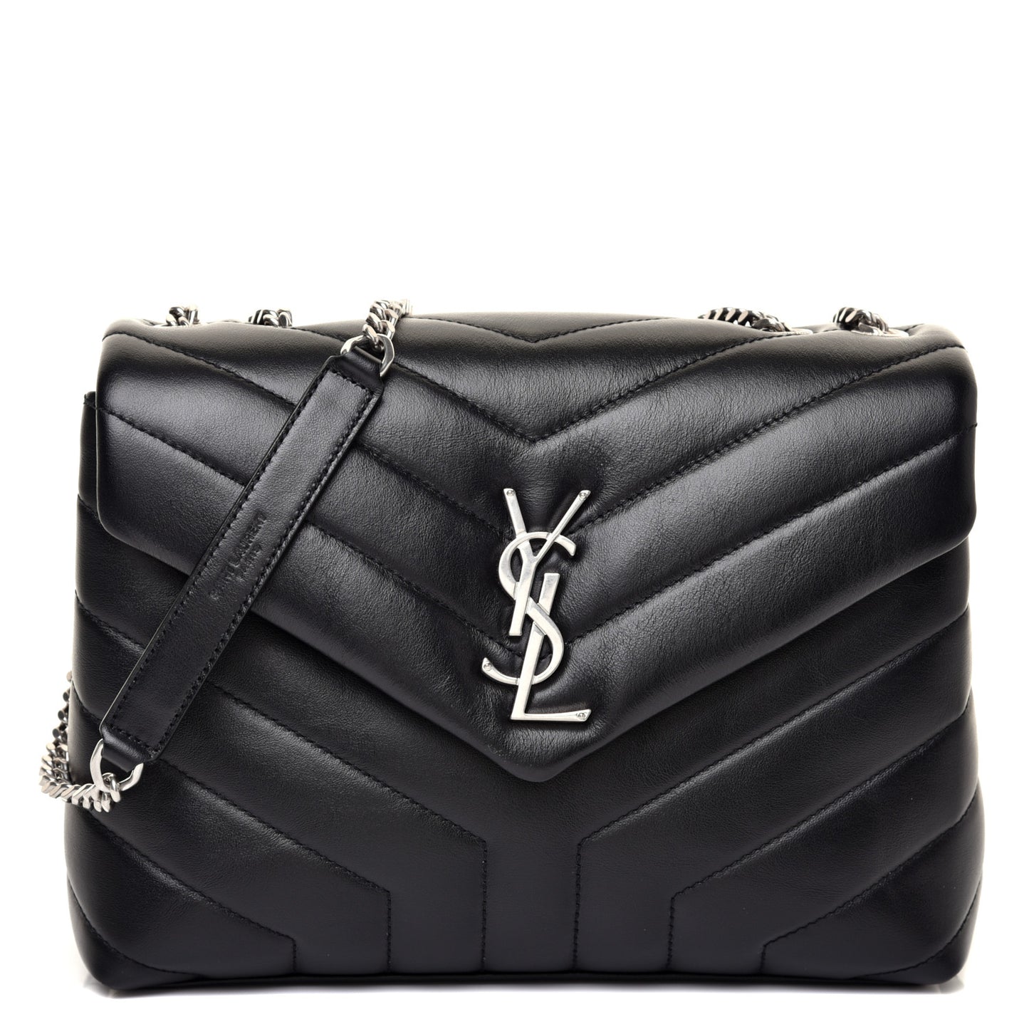 Calfskin Y Quilted Monogram Small Loulou Chain Satchel Black