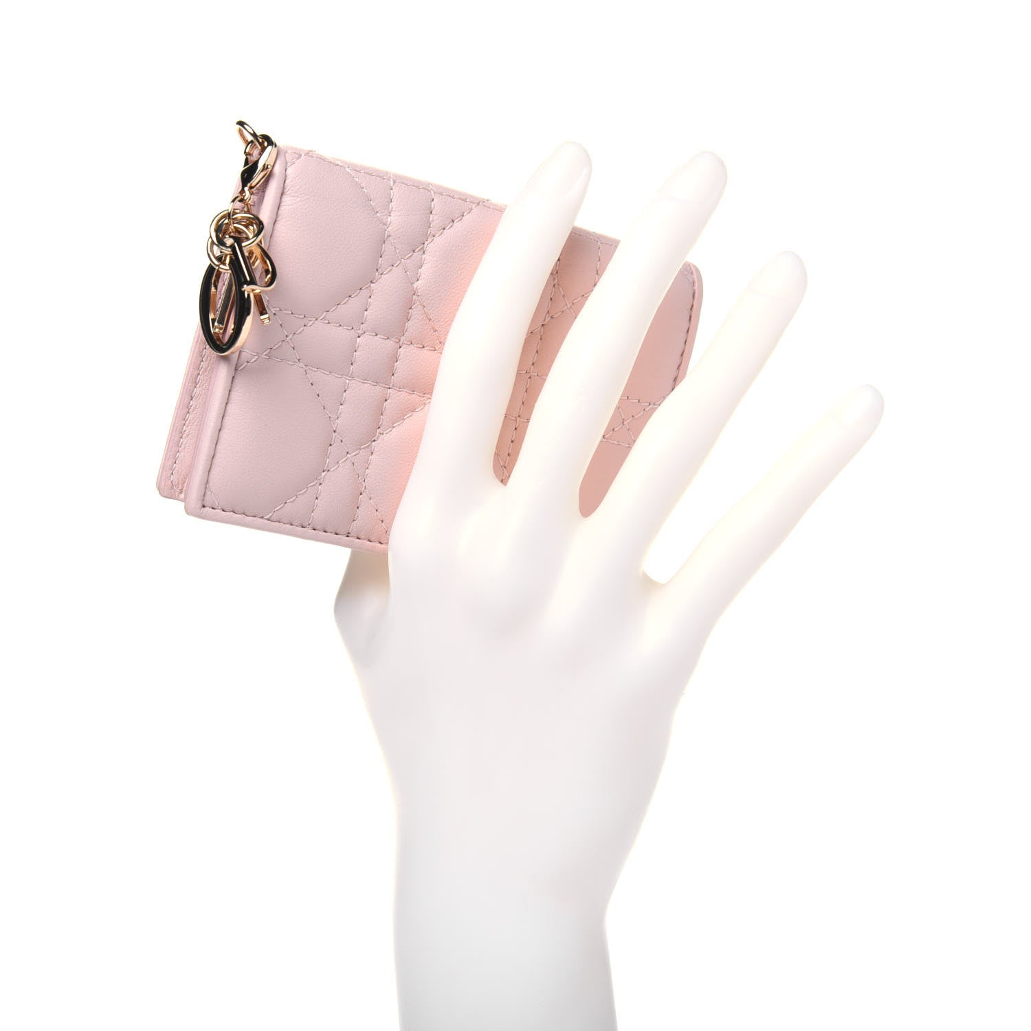 Christian Dior Lambskin Cannage Small Lady Dior Flap Card Holder Light Pink 2 of 13
