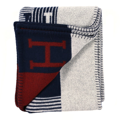 Hermes Wool Cashmere Echecs Et Trames Blanket Rouge H Marine 2 of 3