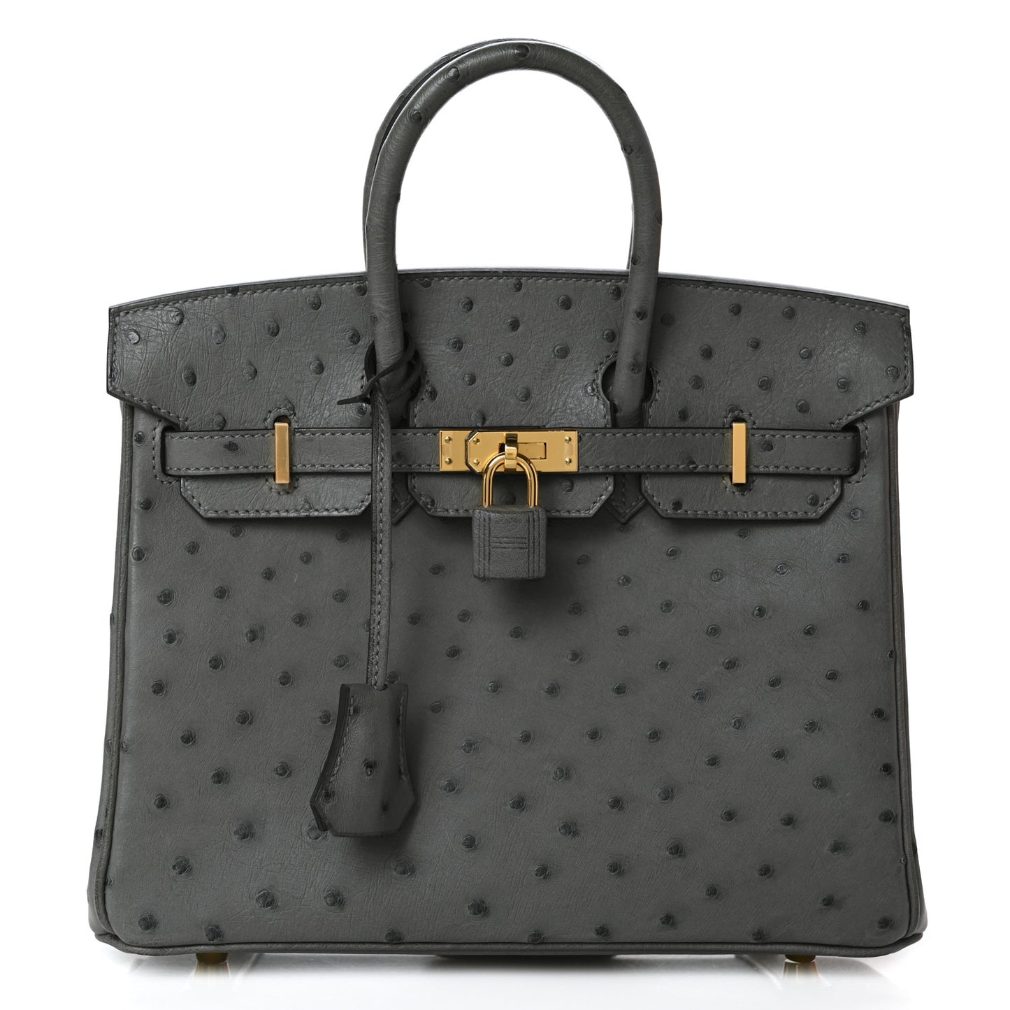 Ostrich Birkin 25 Gris Meyer