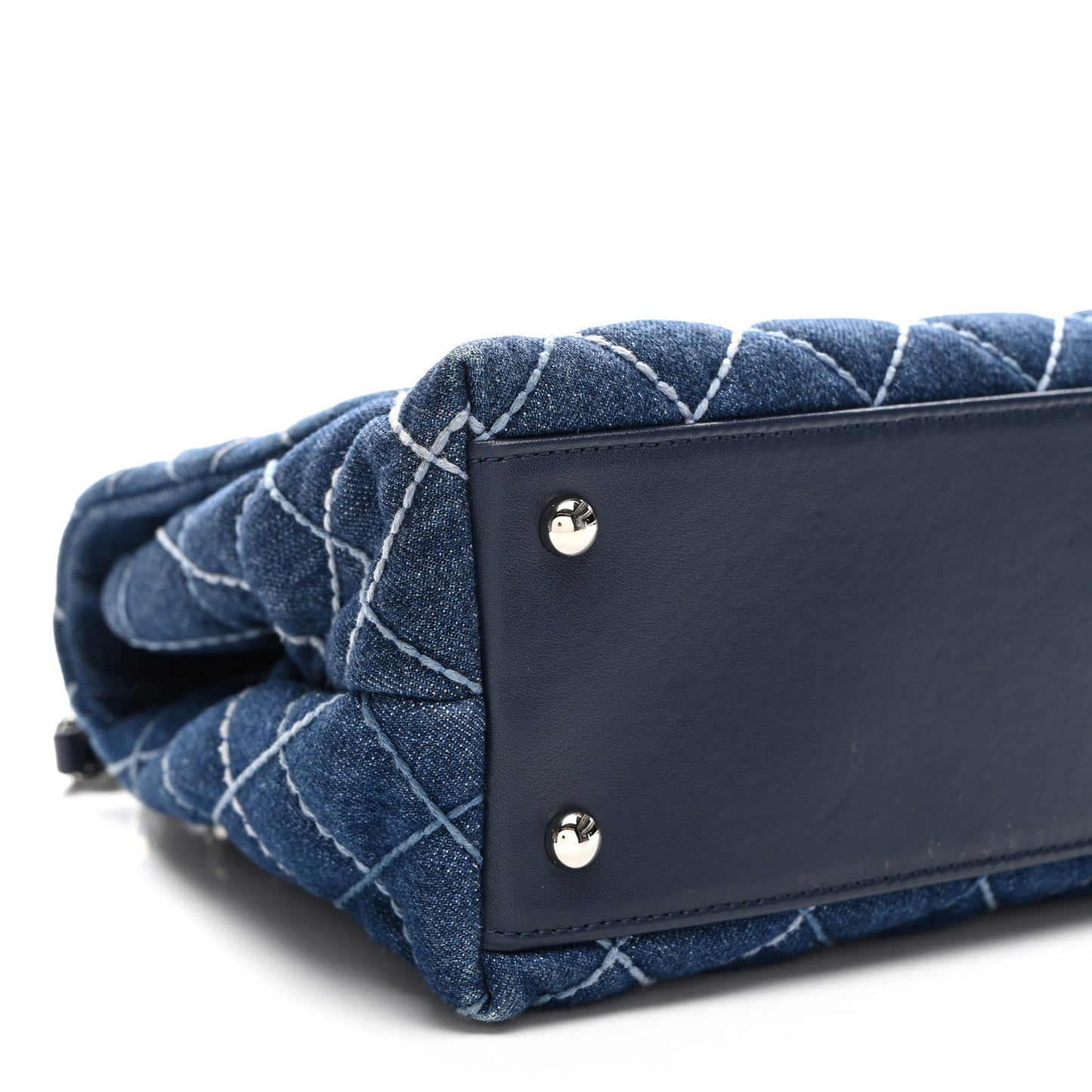 Denim Quilted Small Coco Handle Flap Blue