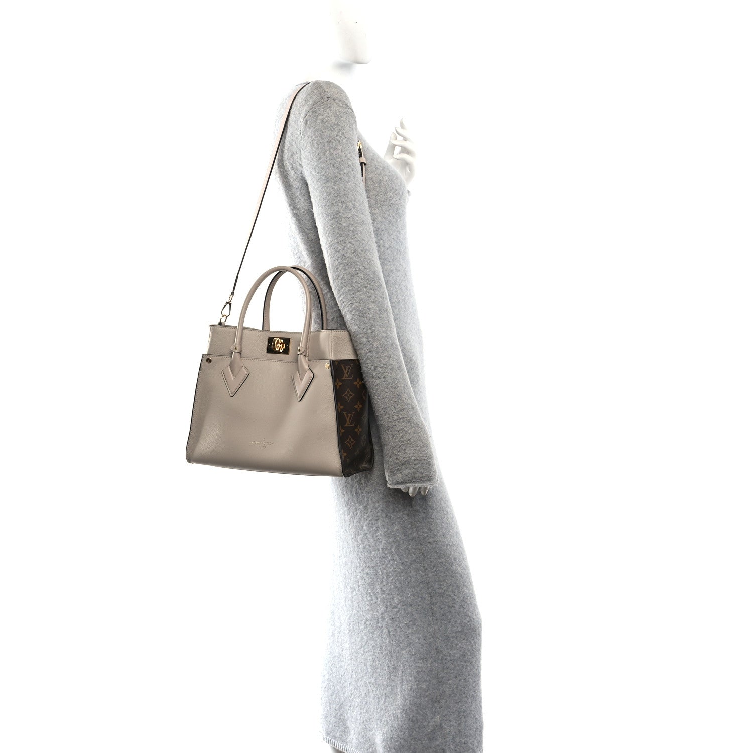 Louis Vuitton Calfskin Monogram On My Side MM Greige 2 of 9