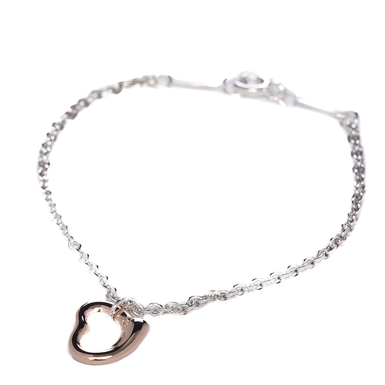 Tiffany Sterling Silver 18K Rose Gold Elsa Peretti Open Heart Charm Bracelet 1 of 6