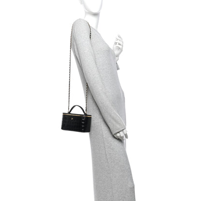 Chanel Calfskin Crocodile Embossed Crococo Small Top Handle Vanity Case With Chain Black 2 of 10