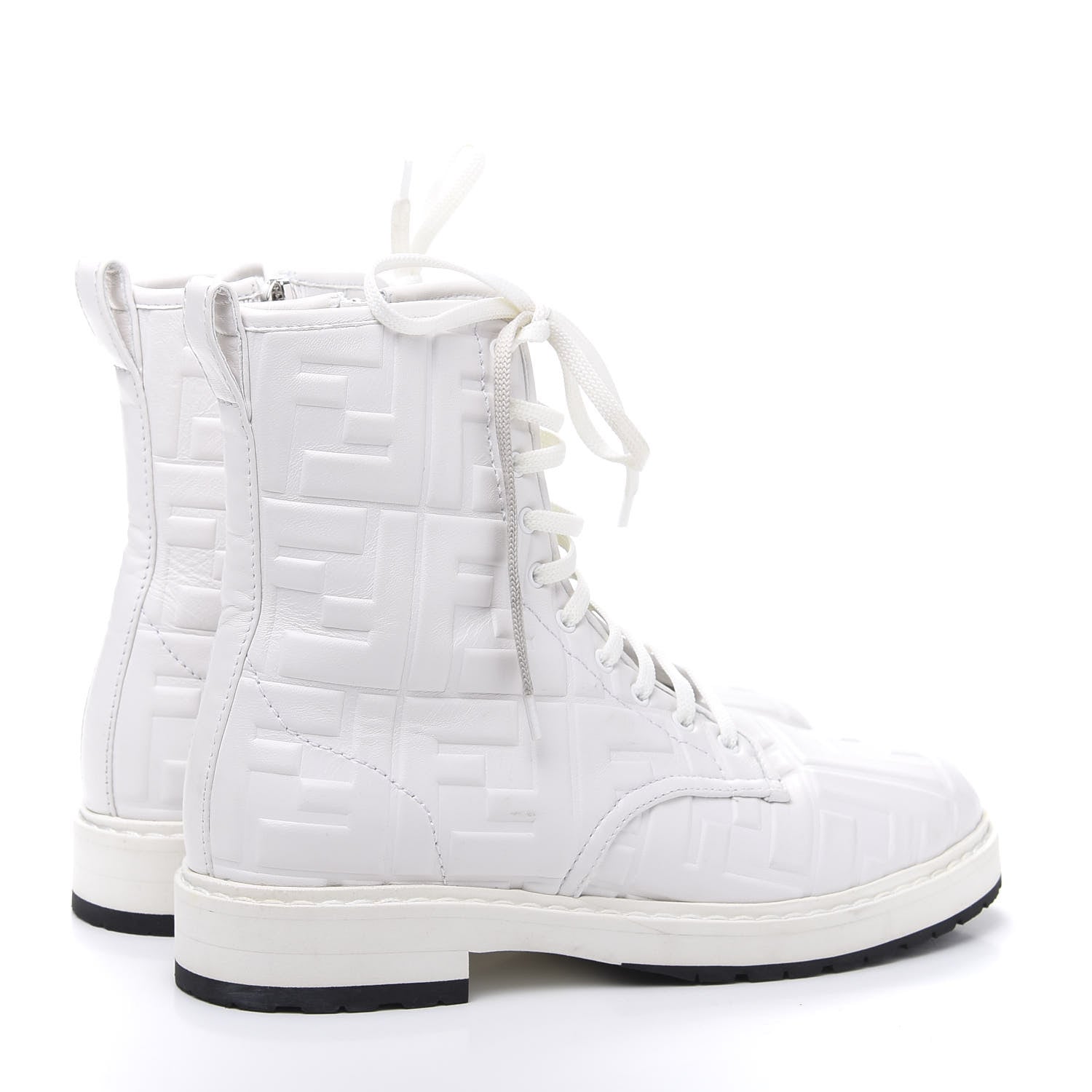 Fendi Nappa FF Embossed Womens Biker Boots 38 Snow 4 of 7