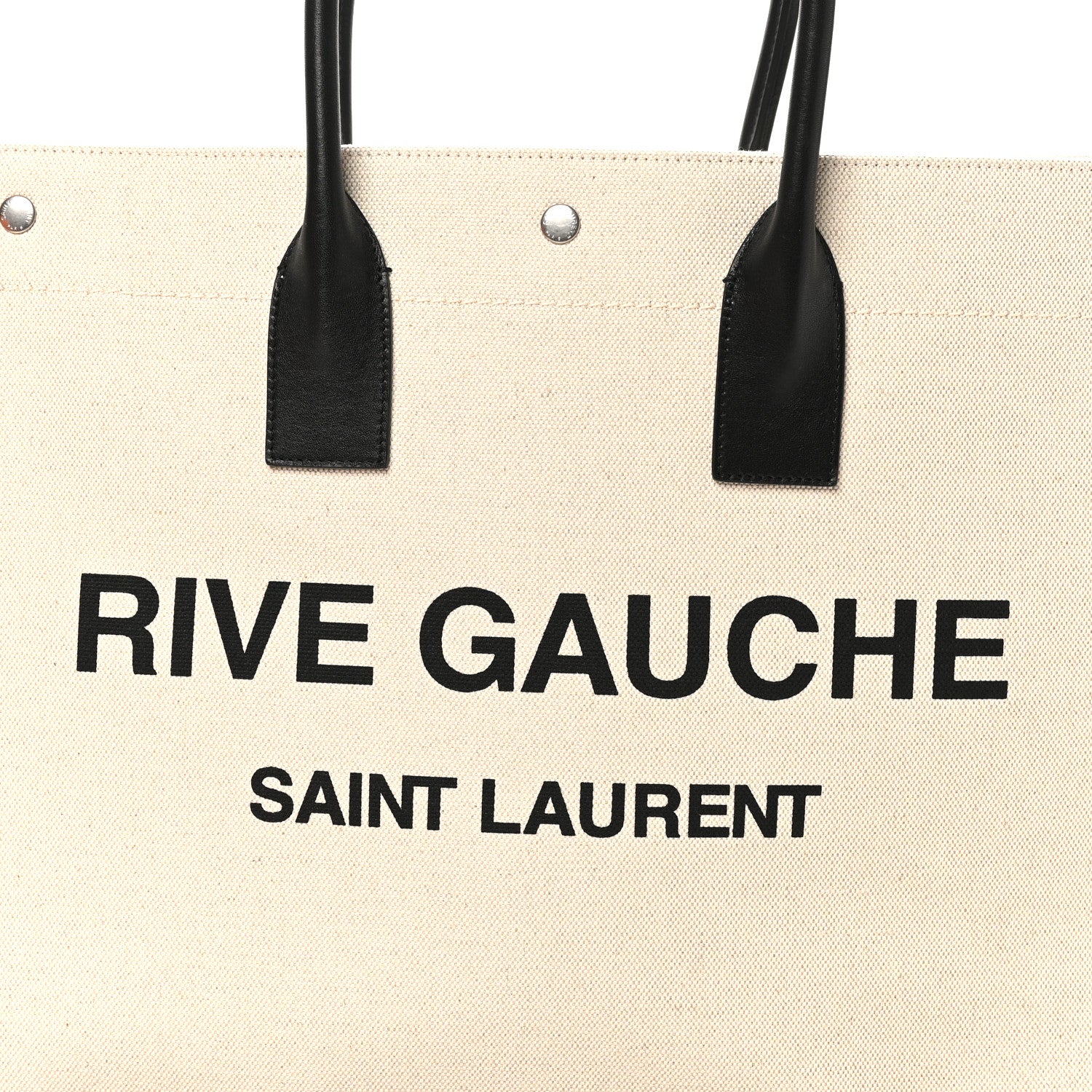 Saint Laurent Linen Calfskin Rive Gauche Tote White Black 7 of 9