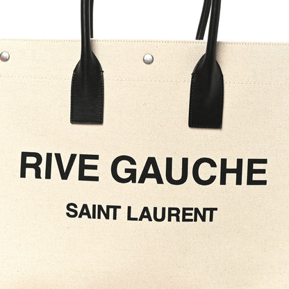 Saint Laurent Linen Calfskin Rive Gauche Tote White Black 7 of 9